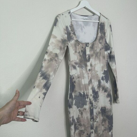 Fourteenth Place Tie Dye Long Sleeve Button Down Ribbed Midi Dress S - Picture 6 of 11